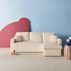 3-Sitzer Ecksofa mit Schlaffunktion und breit geripptem Bezug mit Fell-Optik