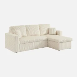 3-Sitzer Ecksofa mit Schlaffunktion und breit geripptem Bezug mit Fell-Optik