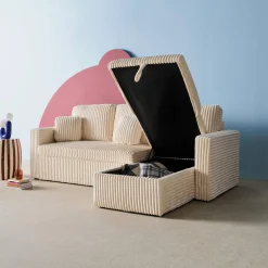 3-Sitzer Ecksofa mit Schlaffunktion und breit geripptem Bezug mit Fell-Optik