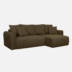 3-Sitzer Ecksofa mit Schlaffunktion und Chenille-Bezug, Recamiere beidseitig montierbar