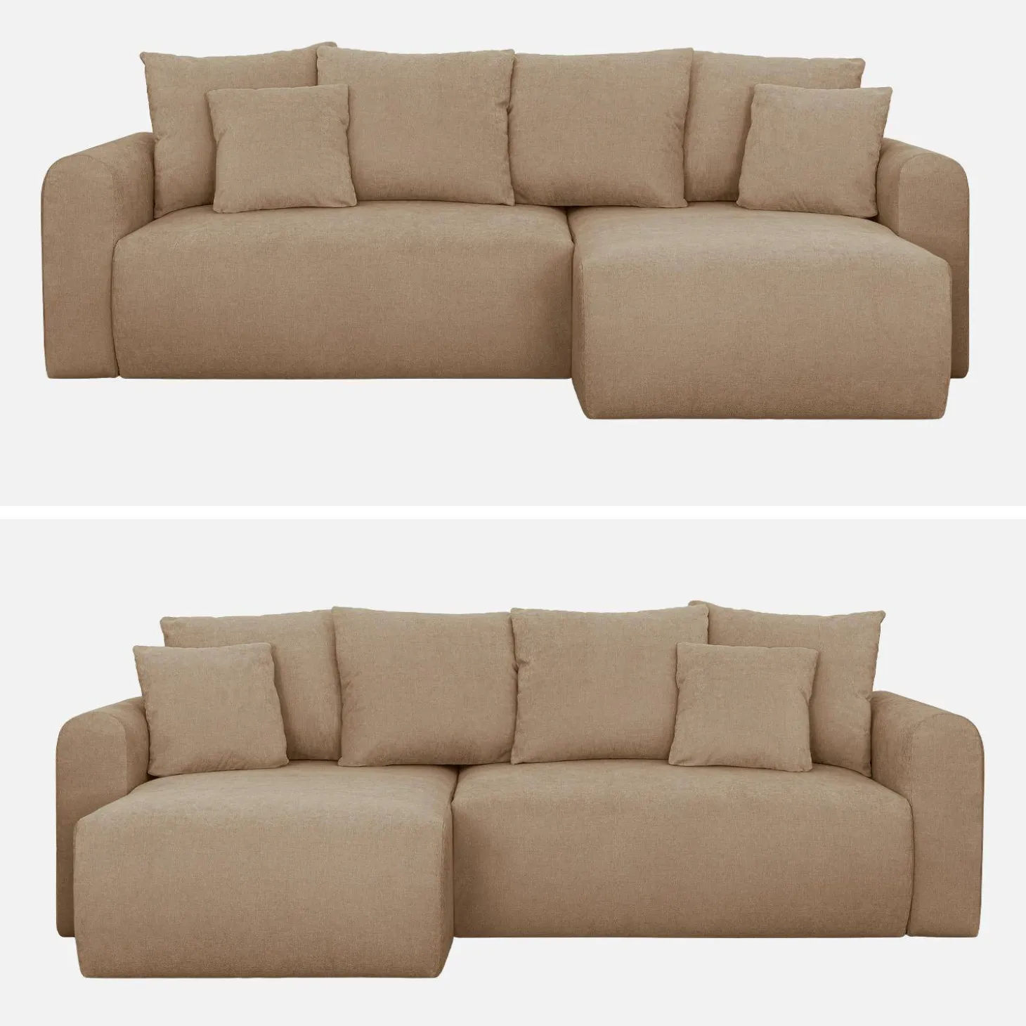 3-Sitzer Ecksofa mit Schlaffunktion und Chenille-Bezug, Recamiere beidseitig montierbar