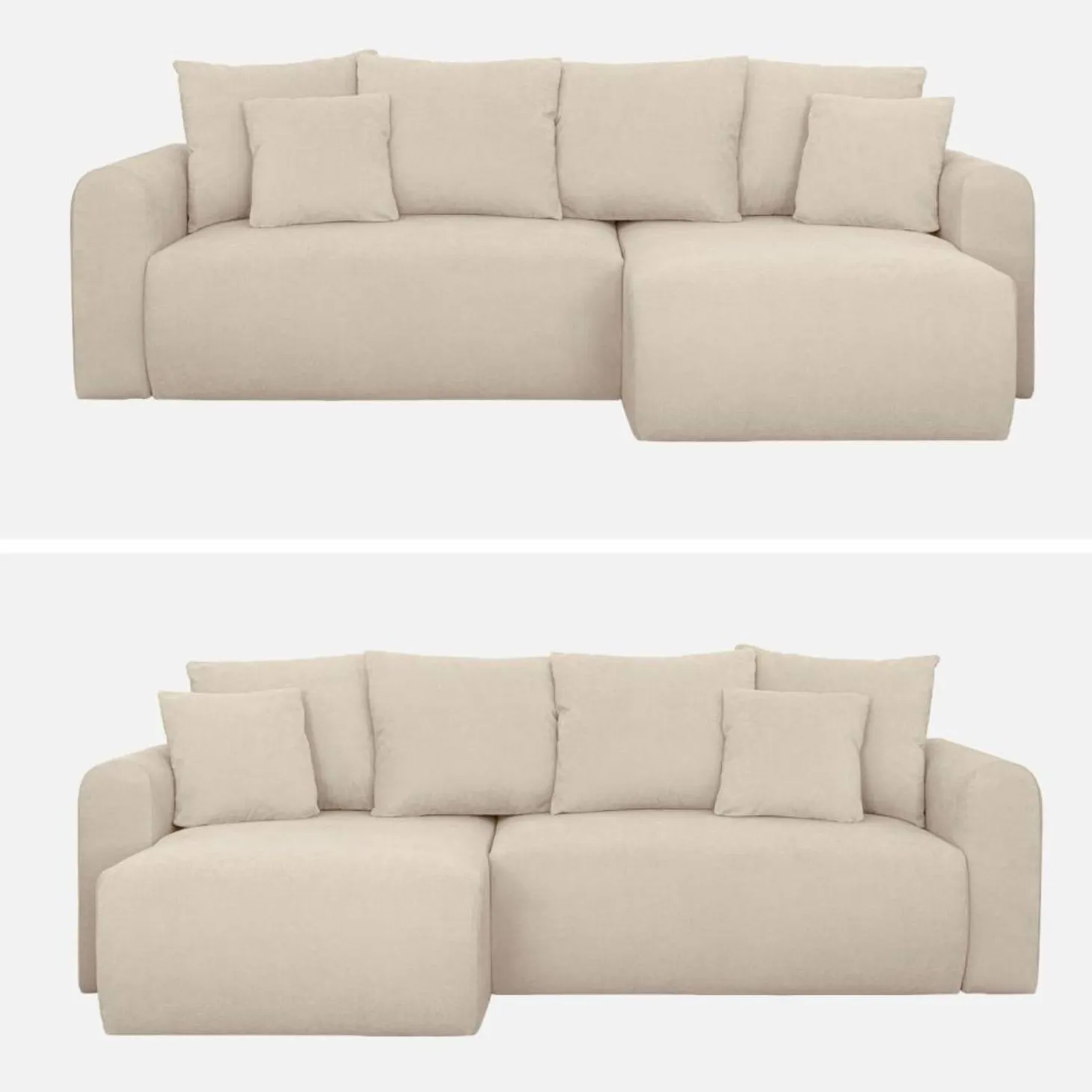 3-Sitzer Ecksofa mit Schlaffunktion und Chenille-Bezug, Recamiere beidseitig montierbar