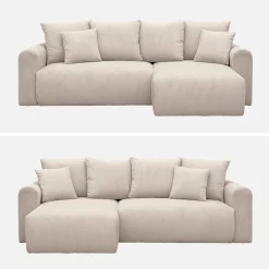 3-Sitzer Ecksofa mit Schlaffunktion und Cordbezug, Recamiere beidseitig montierbar