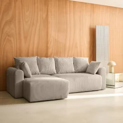 3-Sitzer Ecksofa mit Schlaffunktion und Cordbezug, Recamiere beidseitig montierbar