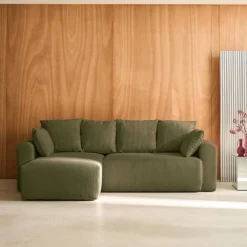 3-Sitzer Ecksofa mit Schlaffunktion und Cordbezug, Recamiere beidseitig montierbar