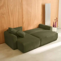 3-Sitzer Ecksofa mit Schlaffunktion und Cordbezug, Recamiere beidseitig montierbar