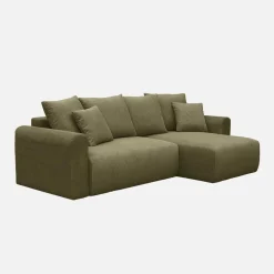 3-Sitzer Ecksofa mit Schlaffunktion und Cordbezug, Recamiere beidseitig montierbar