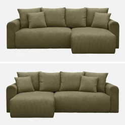 3-Sitzer Ecksofa mit Schlaffunktion und Cordbezug, Recamiere beidseitig montierbar