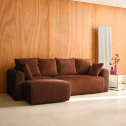3-Sitzer Ecksofa mit Schlaffunktion und Cordbezug, Recamiere beidseitig montierbar
