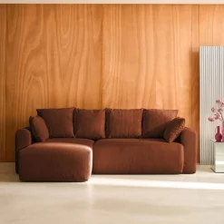 3-Sitzer Ecksofa mit Schlaffunktion und Cordbezug, Recamiere beidseitig montierbar