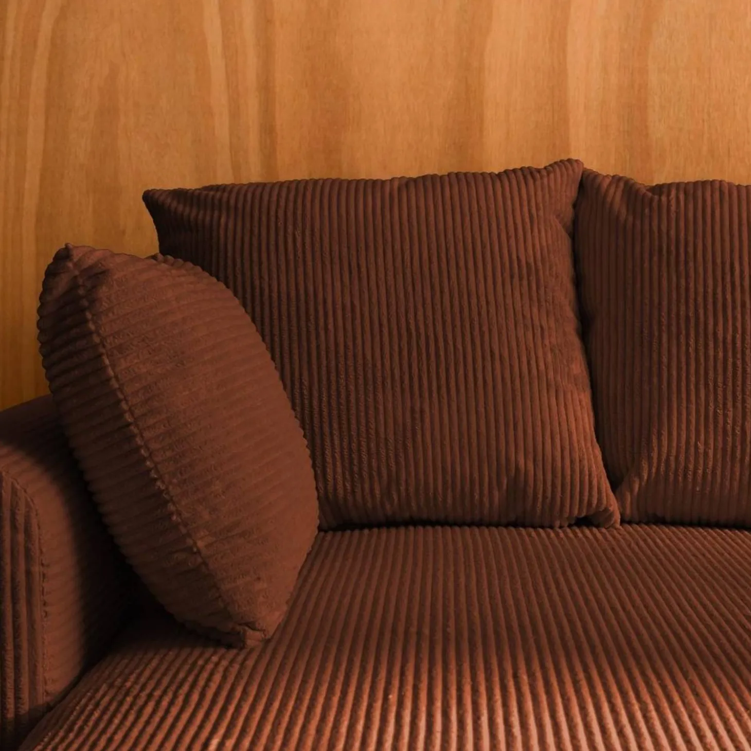 3-Sitzer Ecksofa mit Schlaffunktion und Cordbezug, Recamiere beidseitig montierbar