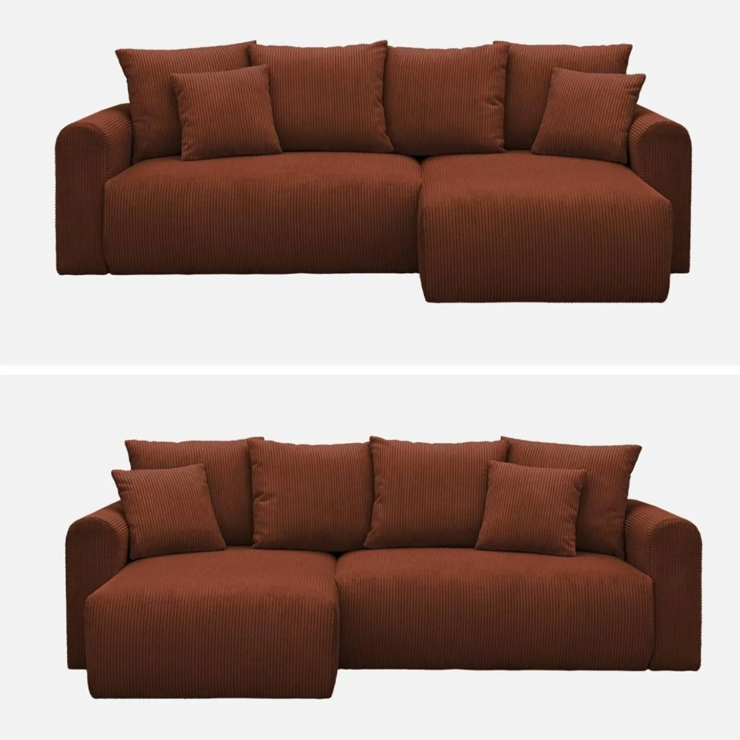 3-Sitzer Ecksofa mit Schlaffunktion und Cordbezug, Recamiere beidseitig montierbar