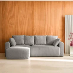 3-Sitzer Ecksofa mit Schlaffunktion und Cordbezug, Recamiere beidseitig montierbar