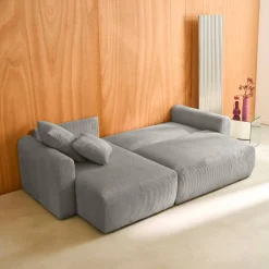 3-Sitzer Ecksofa mit Schlaffunktion und Cordbezug, Recamiere beidseitig montierbar