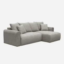 3-Sitzer Ecksofa mit Schlaffunktion und Cordbezug, Recamiere beidseitig montierbar