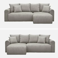 3-Sitzer Ecksofa mit Schlaffunktion und Cordbezug, Recamiere beidseitig montierbar