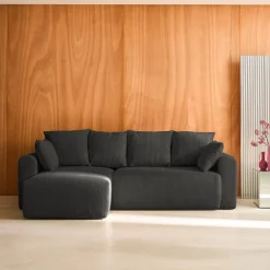 3-Sitzer Ecksofa mit Schlaffunktion und Cordbezug, Recamiere beidseitig montierbar