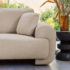 3-Sitzer Ecksofa mit Stoffbezug und runden Füßen, Recamiere links