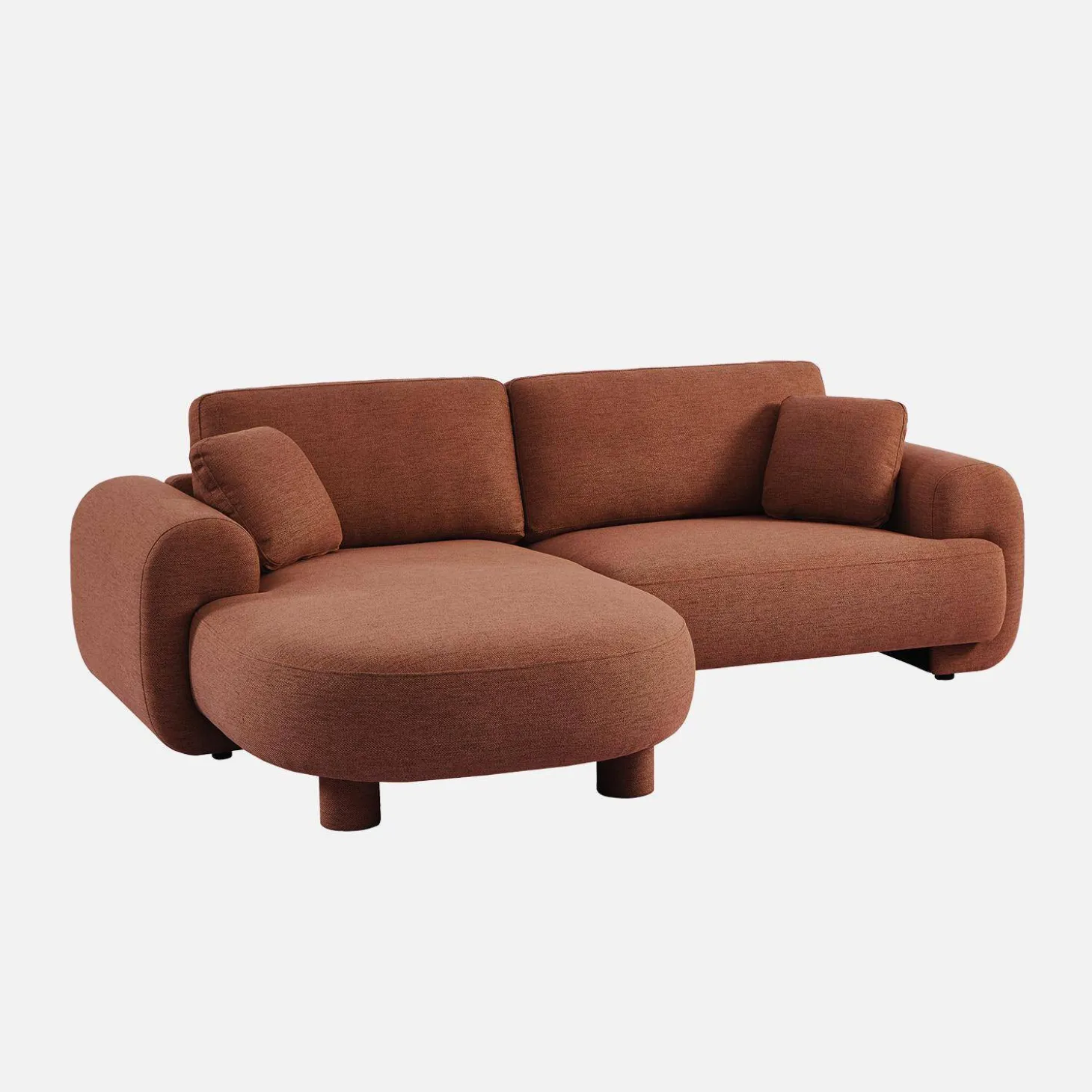 3-Sitzer Ecksofa mit Stoffbezug und runden Füßen, Recamiere links