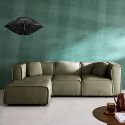 3-Sitzer Ecksofa Recamiere links Stoffbezug 2 quadratische Kissen
