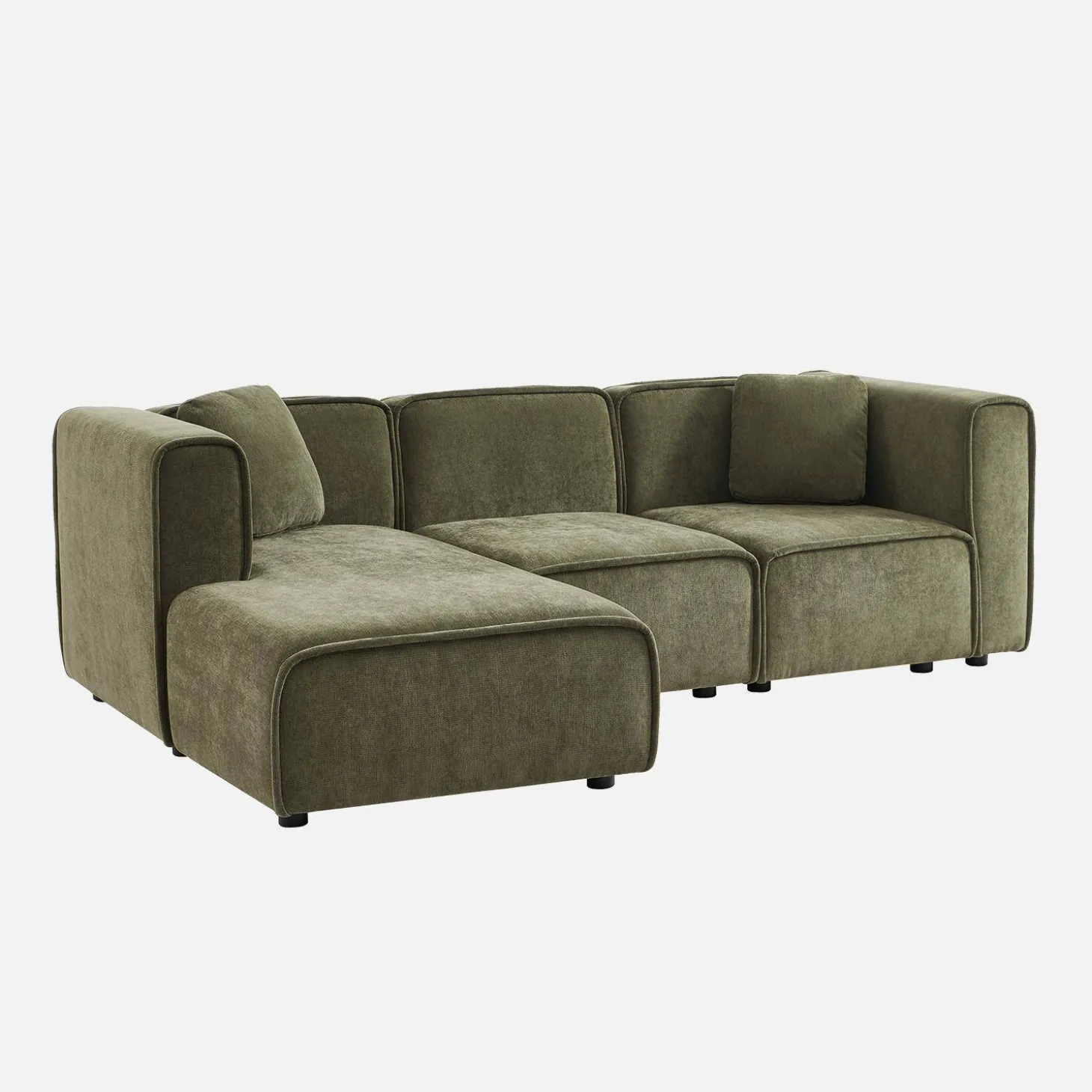3-Sitzer Ecksofa Recamiere links Stoffbezug 2 quadratische Kissen