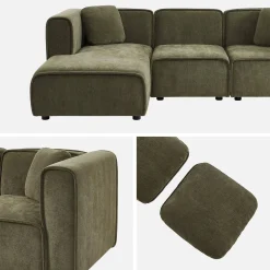 3-Sitzer Ecksofa Recamiere links Stoffbezug 2 quadratische Kissen