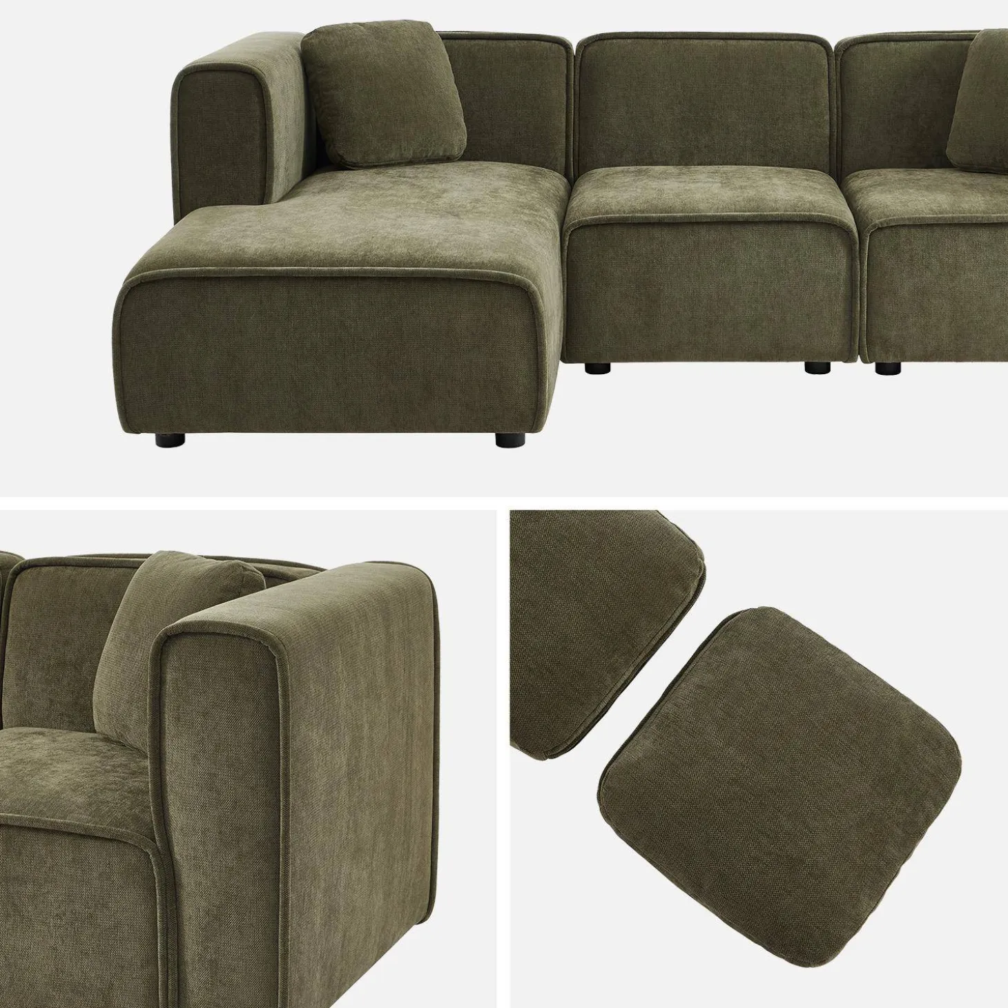 3-Sitzer Ecksofa Recamiere links Stoffbezug 2 quadratische Kissen