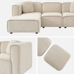 3-Sitzer Ecksofa Recamiere links Stoffbezug 2 quadratische Kissen
