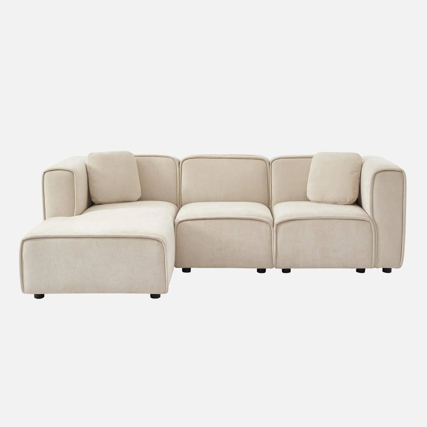3-Sitzer Ecksofa Recamiere links Stoffbezug 2 quadratische Kissen