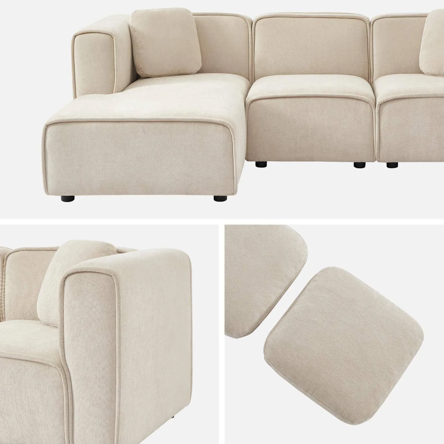 3-Sitzer Ecksofa Recamiere links Stoffbezug 2 quadratische Kissen