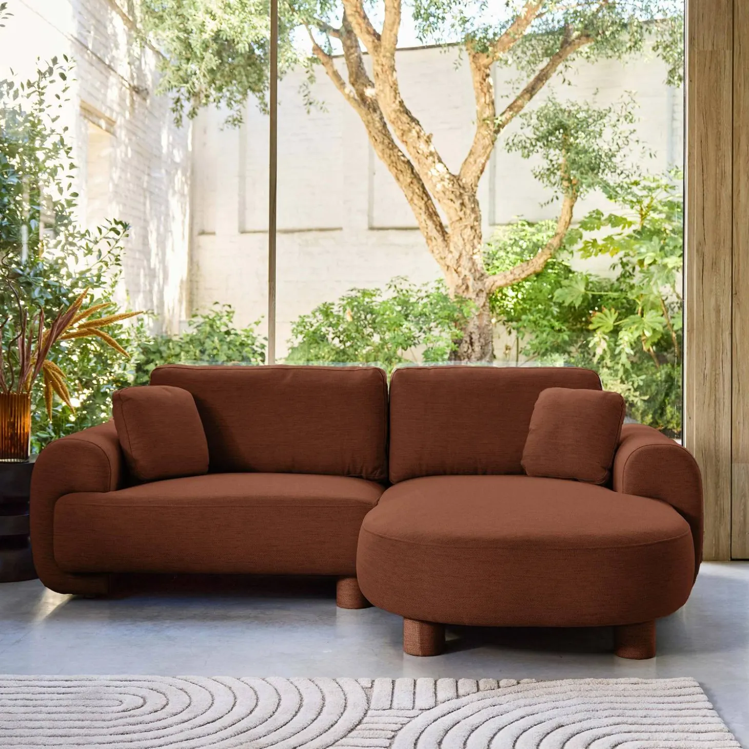 3-Sitzer Ecksofa Recamiere rechts mit Stoffbezug, runde Füße