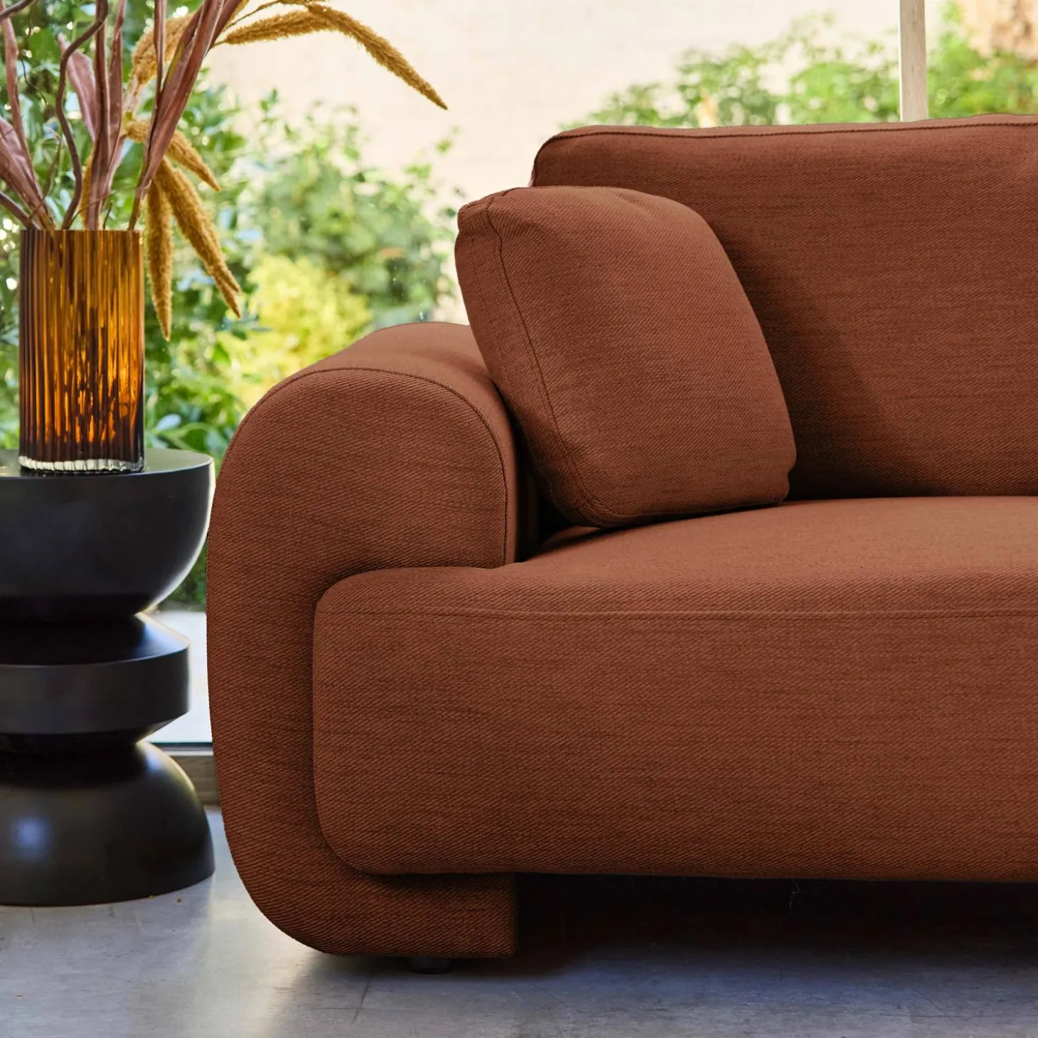 3-Sitzer Ecksofa Recamiere rechts mit Stoffbezug, runde Füße