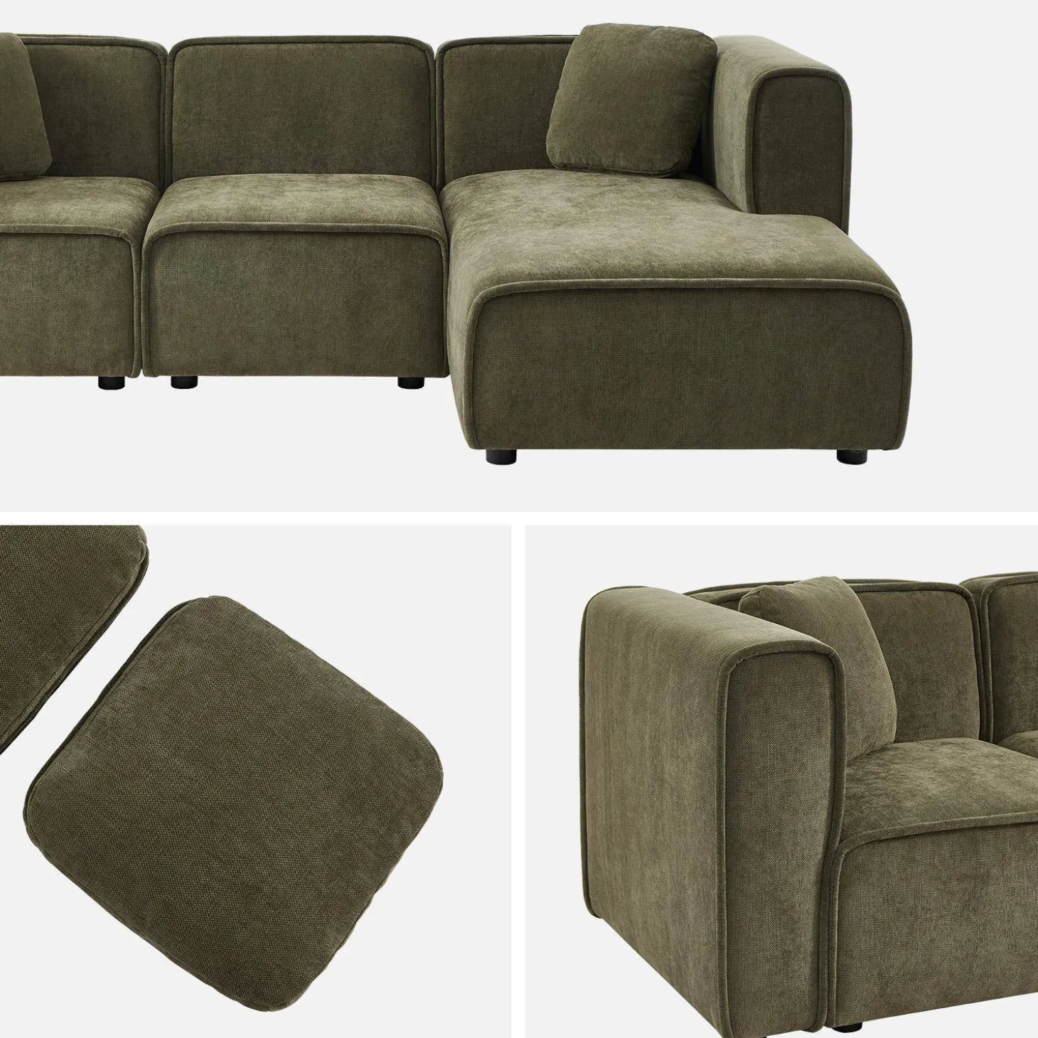 3-Sitzer Ecksofa Recamiere rechts Stoffbezug 2 quadratische Kissen