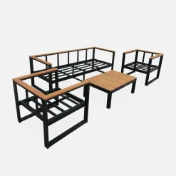 5-Sitzer Gartengarnitur aus Aluminium und Eukalyptus