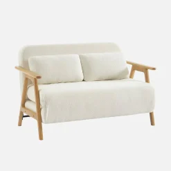 2-Sitzer Schlafsofa aus Heveaholz mit strukturiertem Bouclé-Bezug