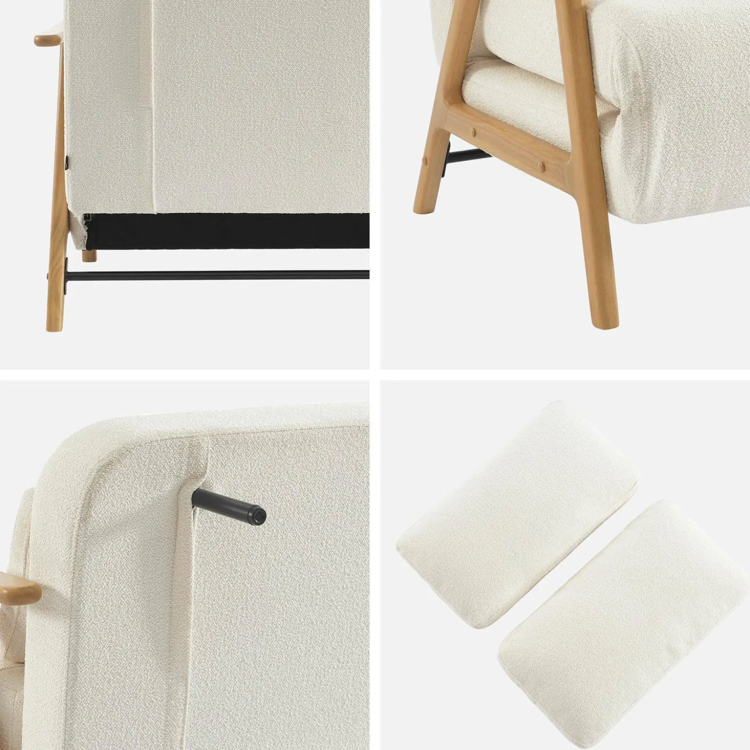 2-Sitzer Schlafsofa aus Heveaholz mit strukturiertem Bouclé-Bezug
