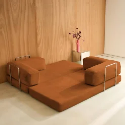 3-Sitzer-Schlafsofa im Vintage-Stil mit Cordbezug und verchromtem Außengestell
