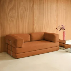 3-Sitzer-Schlafsofa im Vintage-Stil mit Cordbezug und verchromtem Außengestell