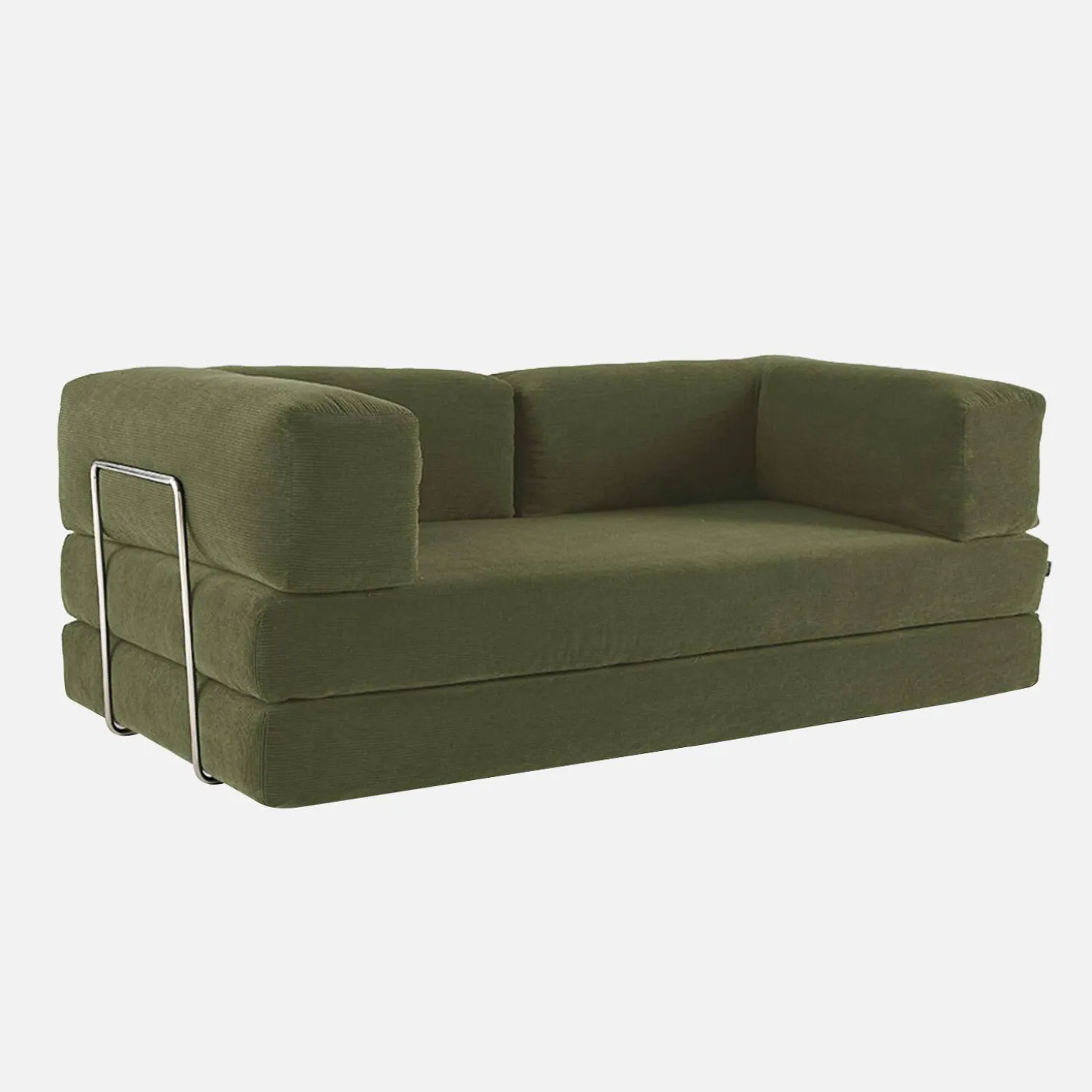 3-Sitzer-Schlafsofa im Vintage-Stil mit Cordbezug und verchromtem Außengestell