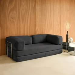 3-Sitzer-Schlafsofa im Vintage-Stil mit Cordbezug und verchromtem Außengestell