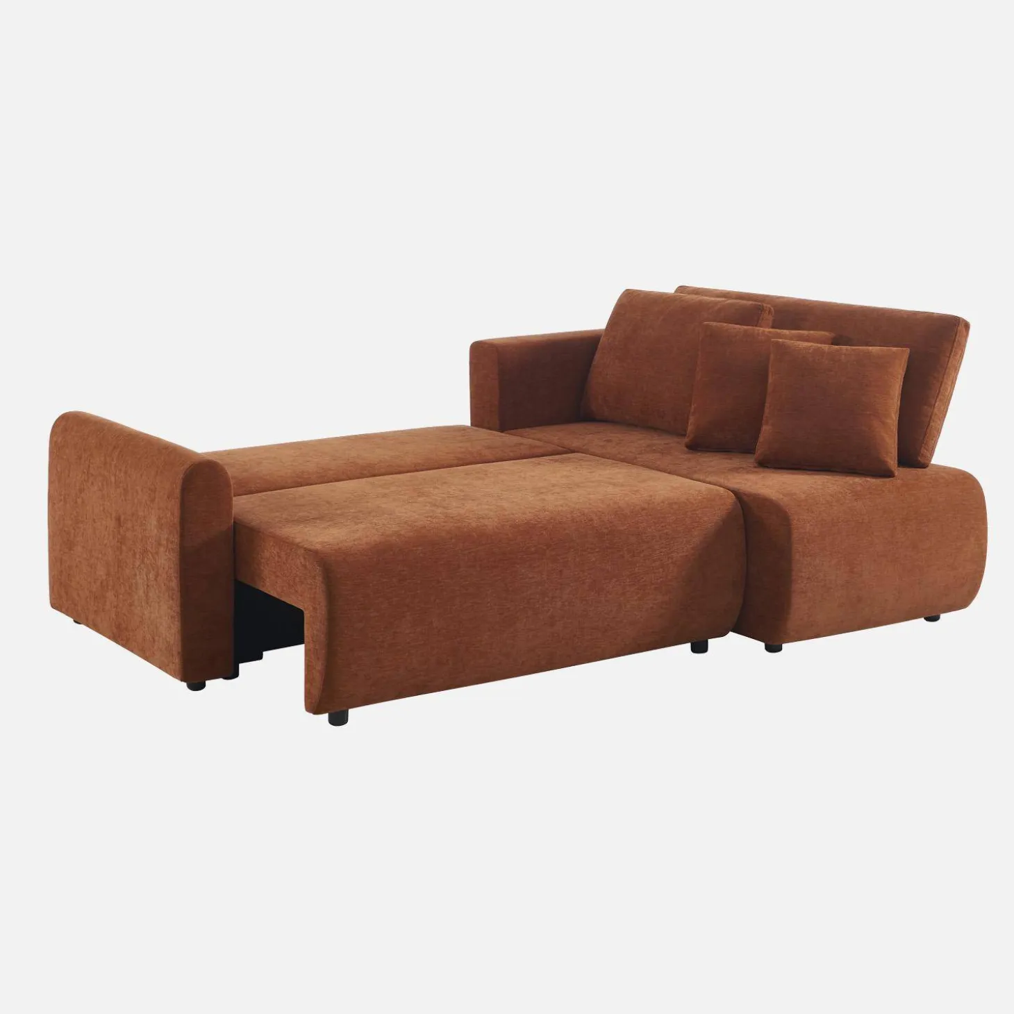 3-Sitzer Schlafsofa mit beidseitig montierbarer Recamiere, Stoffbezug und Stauraum