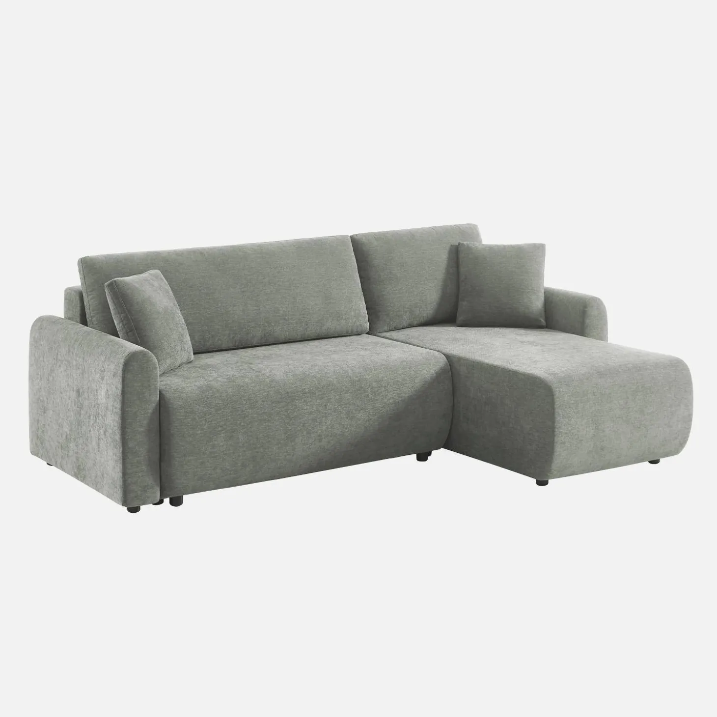 3-Sitzer Schlafsofa mit beidseitig montierbarer Recamiere, Stoffbezug und Stauraum