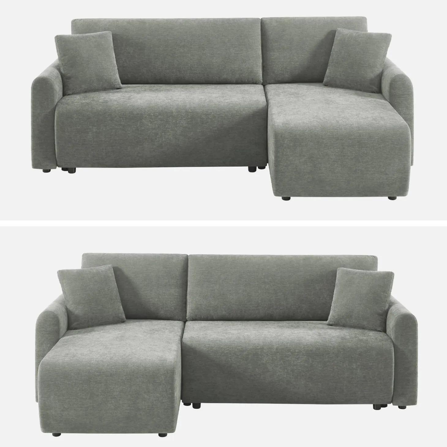 3-Sitzer Schlafsofa mit beidseitig montierbarer Recamiere, Stoffbezug und Stauraum
