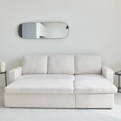 3-Sitzer Schlafsofa mit beidseitig montierbarer Recamiere und Bouclé-Bezug