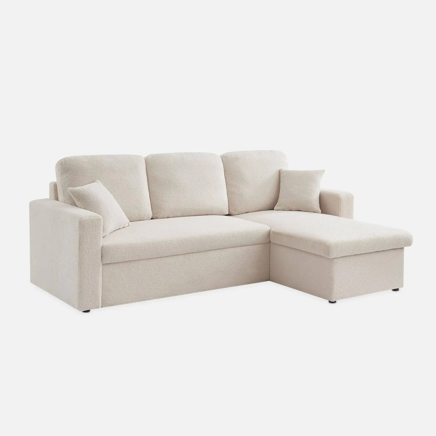3-Sitzer Schlafsofa mit beidseitig montierbarer Recamiere und Bouclé-Bezug