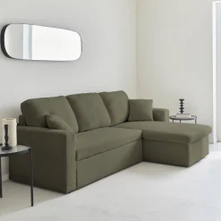 3-Sitzer Schlafsofa mit beidseitig montierbarer Recamiere und Bouclé-Bezug