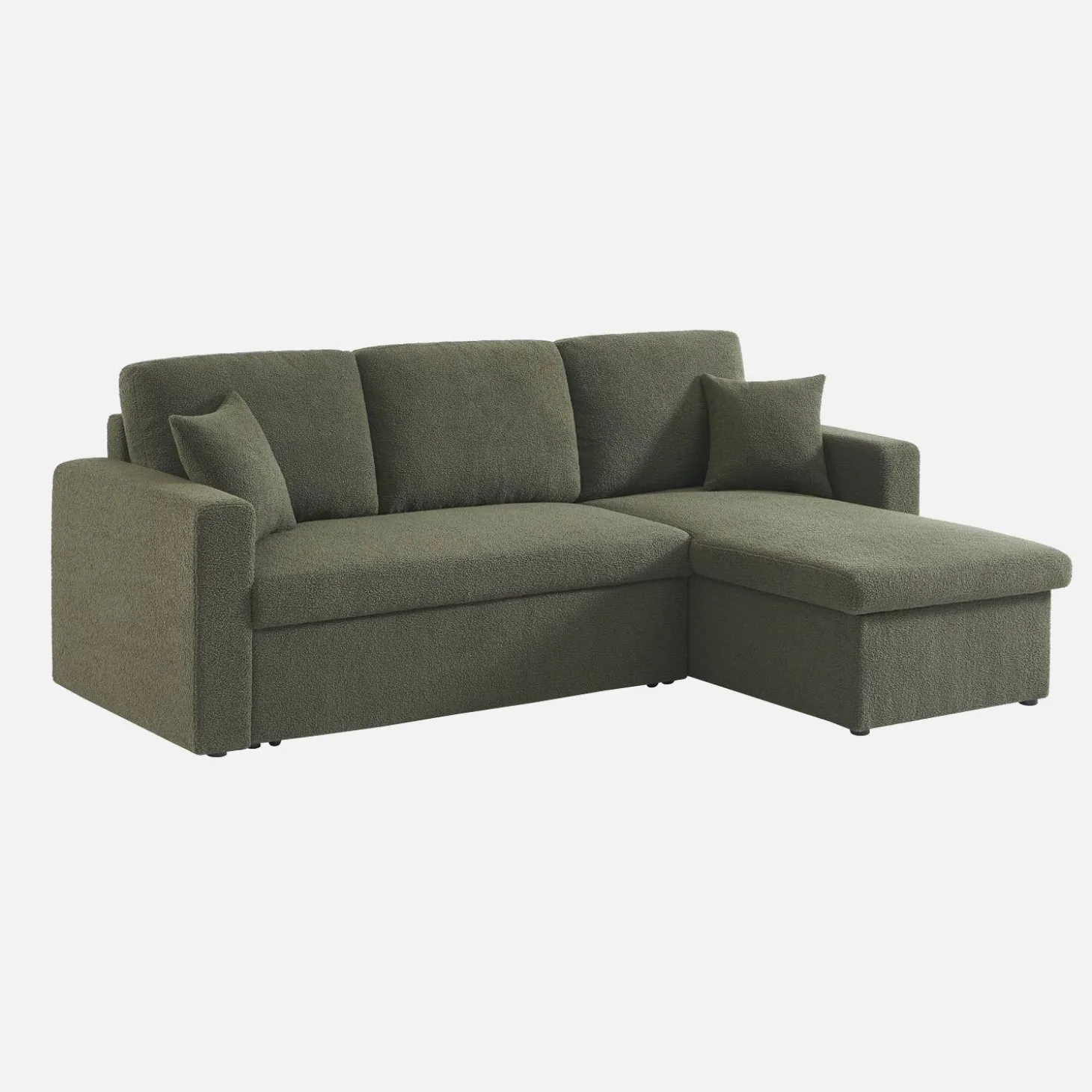 3-Sitzer Schlafsofa mit beidseitig montierbarer Recamiere und Bouclé-Bezug