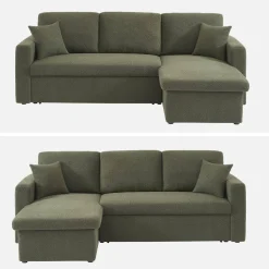 3-Sitzer Schlafsofa mit beidseitig montierbarer Recamiere und Bouclé-Bezug