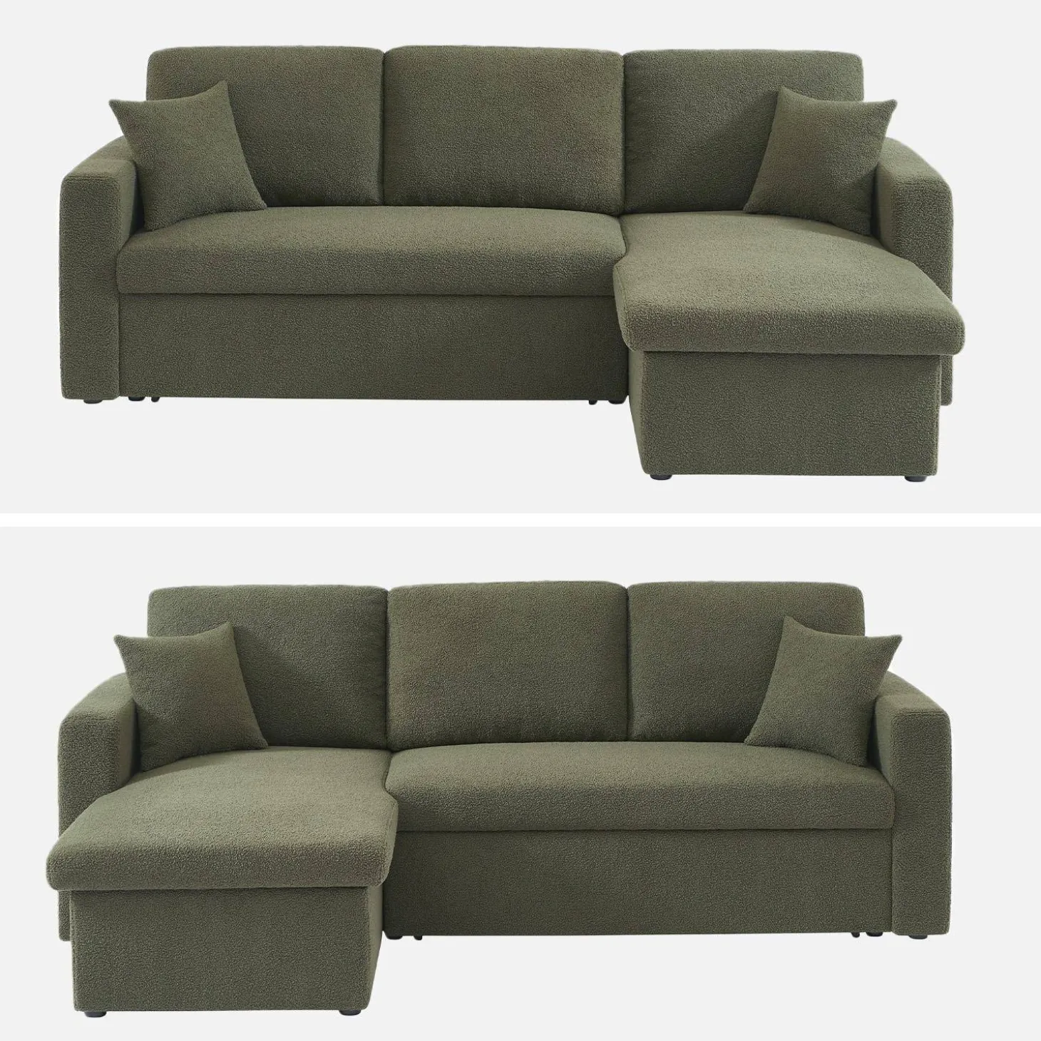 3-Sitzer Schlafsofa mit beidseitig montierbarer Recamiere und Bouclé-Bezug