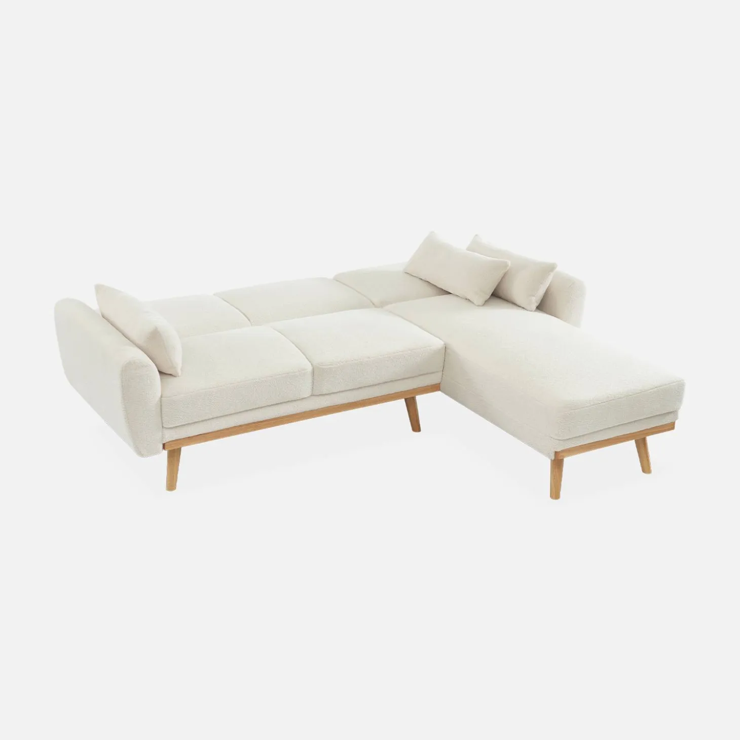 3-Sitzer Schlafsofa mit Bouclé-Bezug und beidseitig montierbarer Recamiere